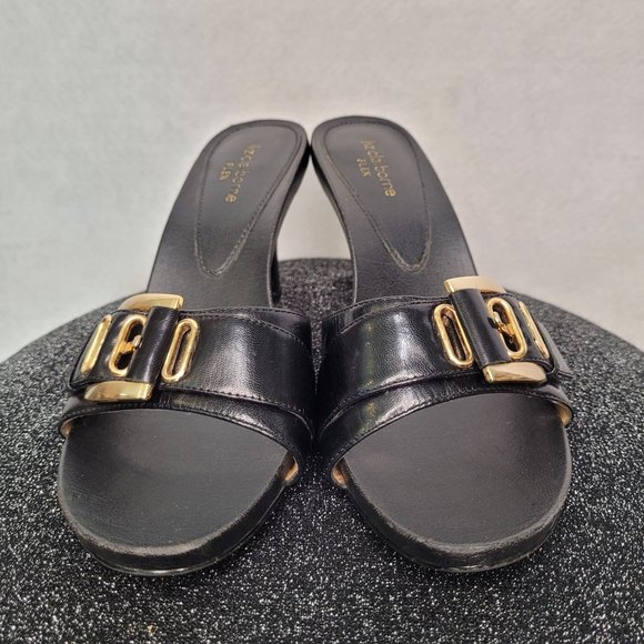 Liz Claiborne Flex Aldin Black Leather High Heeled Slide Sandals size 8.5 - Picture 2 of 7